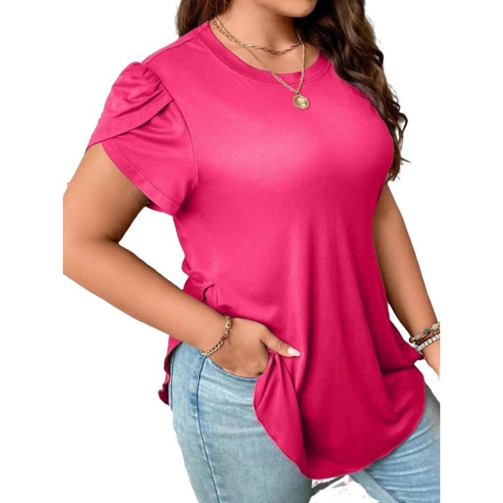 Plus Petal Sleeve Curved Hem Tee